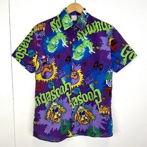 Goosebumps Shirt Mens Size Small Button Up Short Sleeve Allover Print Lonely Kid